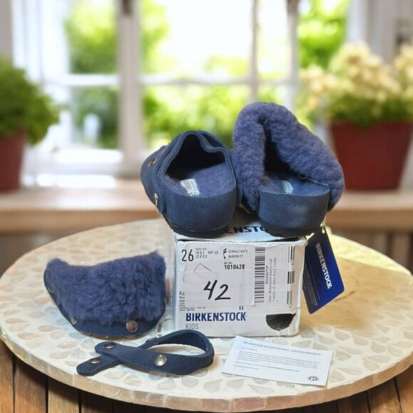 Birkenstock Kaprun Cuff Shearling Slipper Clog Kids EU 26 / US K 8.0 Navy - Picture 12 of 16